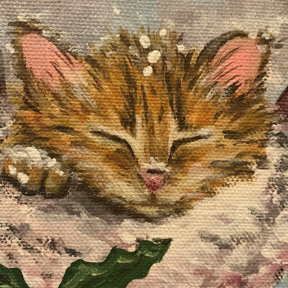Christmas kitten original painting hand made - Picture 3 of 10